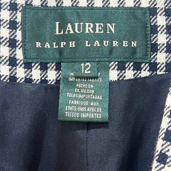 VTG Lauren Ralph Lauren 80s Linen Navy Checkered Oversized Blazer Jacket Sz 12 - Picture 5 of 6